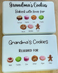 Personalised cookie tin with custom names and biscuit icons