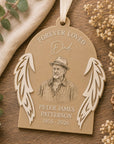 angel wings memorial ornament with engraved portrait
