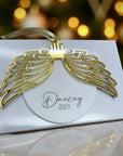 Personalised Angel Wing Round Memorial Ornament
