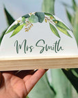 teacher gifts Custom name desk sign with wooden pine base
