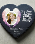 personalised angel wings slate heart memorial with photo