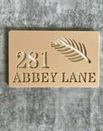 3D leaf street number sign with house number and street name