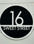 Contemporary round address plaque in acrylic
