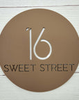Modern circular house number sign with layered acrylic design