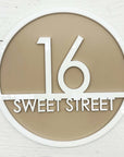 Contemporary round house number plaque in acrylic