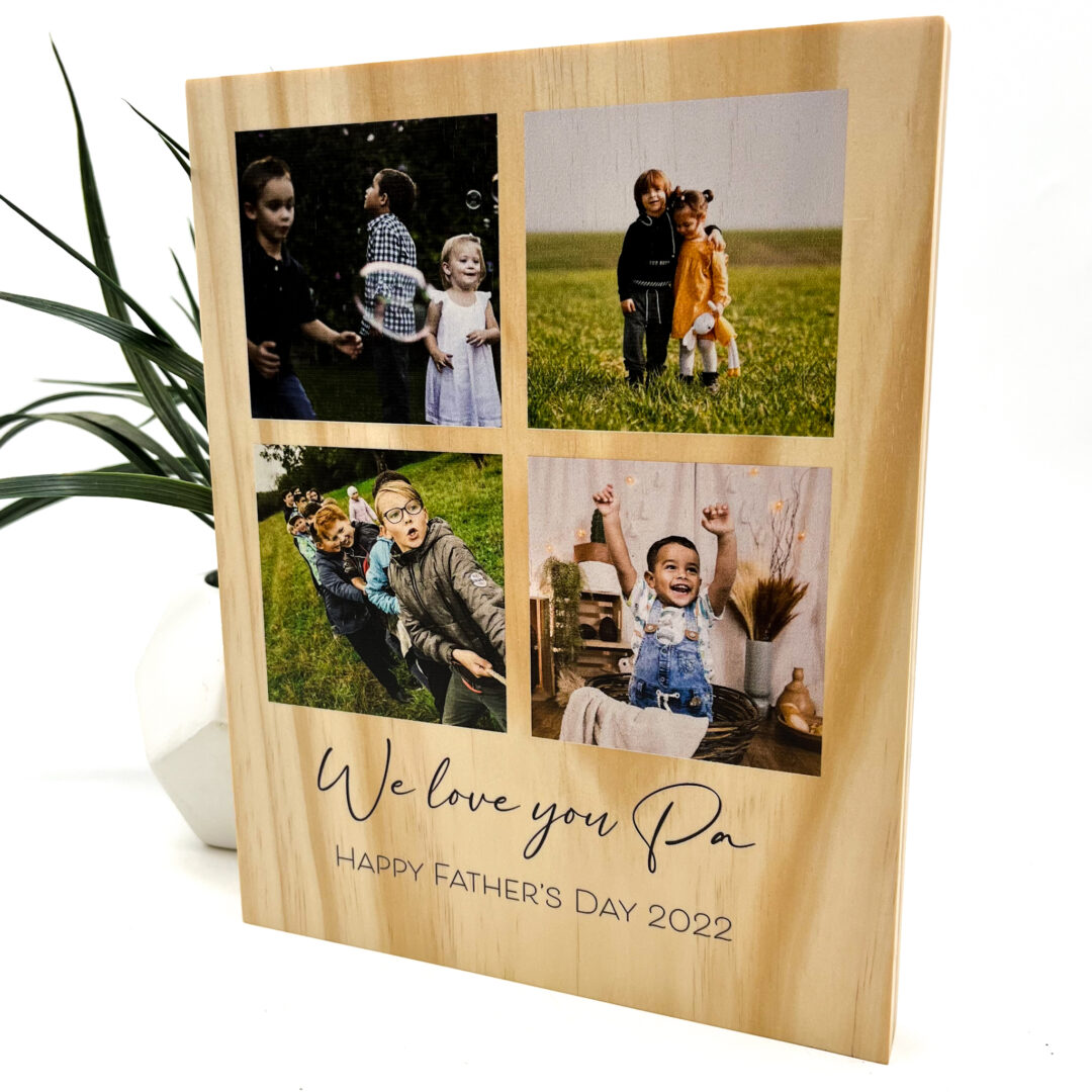 photo collage on wood