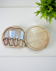 Engraved rubberwood cheese board with knives
