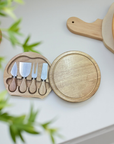 Custom name round cheese board with hidden knives