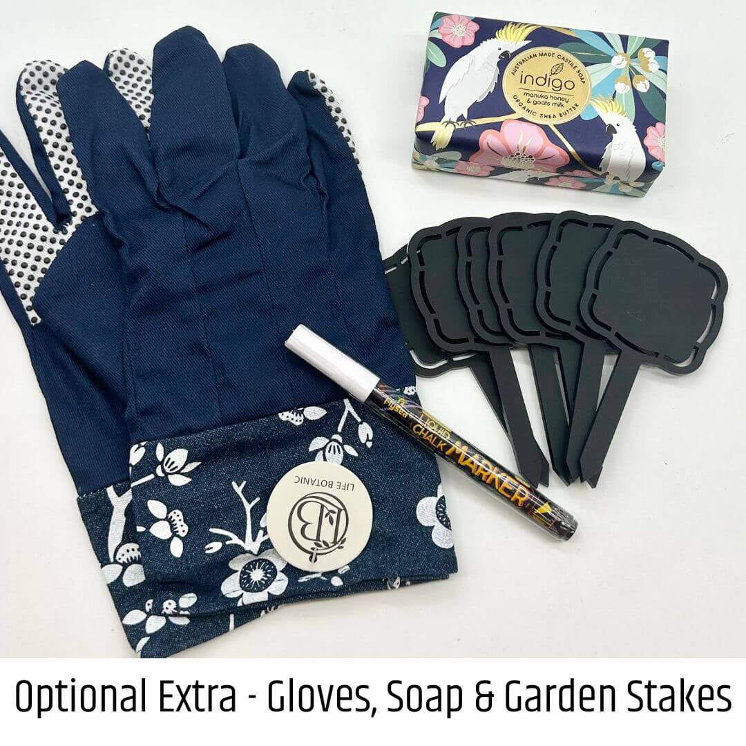 Optional Extra – Gloves, Soap & Garden Stakes