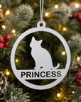 Decorative Christmas ornament with a cat silhouette and custom name