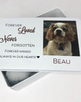 Personalised pet memorial keepsake tin with photo and name