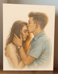 Personalised photo art on pine block displayed on shelf, romantic home décor gift