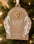 acrylic baby loss ornament with 3D angel wings and gold heart