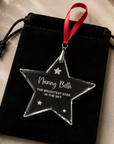 Personalised crystal memorial star Christmas ornament with black velvet gift bag