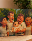 Personalised family cartoon portrait printed on pine wood block