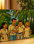 Personalised family cartoon portrait printed on wood