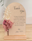 Personalised wooden teacher thank you plaque with preserved flowers