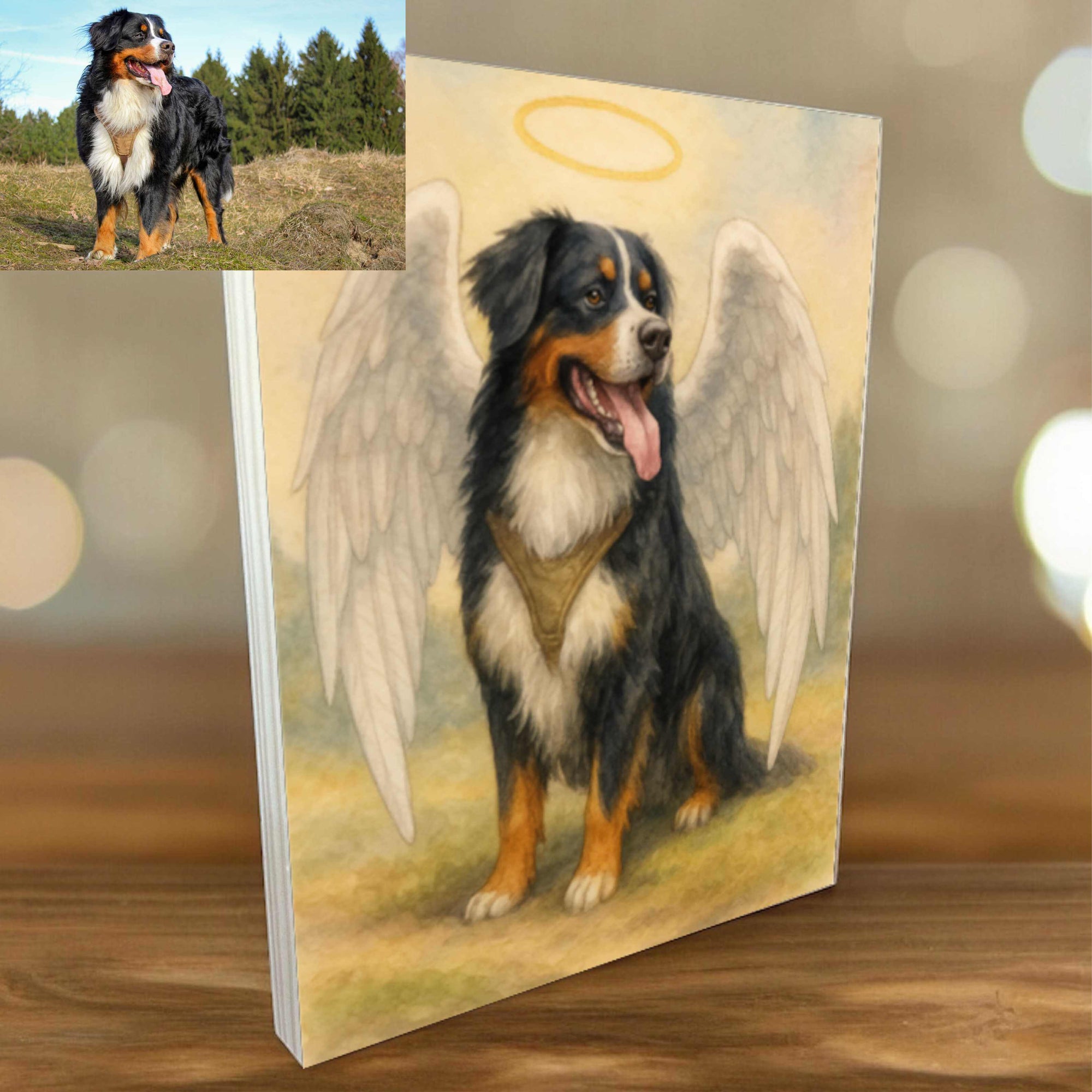 pet memorial photo block with halo and wings