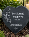Natural slate heart memorial plaque for indoor or outdoor remembrance gardens