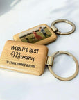 Double-sided personalised keyring featuring photo and custom wording