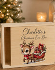 personalized light wood Christmas Eve box with a sliding lid