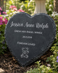 Personalised baby loss memorial slate heart plaque with angel teddy design