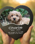 heart shaped pet memorial keepsake with name and dates