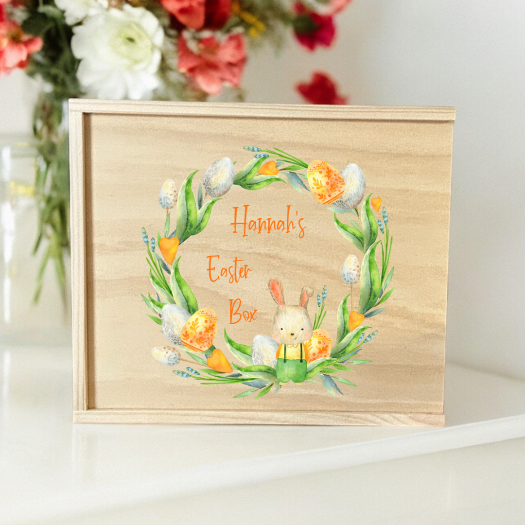 Personalised Easter Box - Orange Wreath