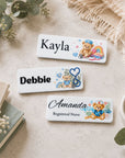 Personalised nurse name badges with nurse teddy designs