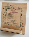 Personalised bamboo recipe stand engraved with Recipe for a Special Name