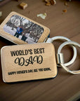 Personalised photo keychain with World’s Best Dad design and custom message