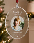 Crystal memorial Christmas ornament with personalised photo and heartfelt message