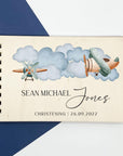 Personalised wooden Christening guest book with airplane design