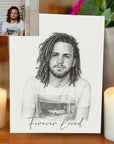 B&W pencil portrait on wood