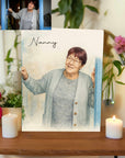 Watercolour portrait from photo printed on wood