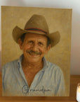 Oil painting from photo printed on free standing wooden block