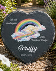 Rainbow Bridge natural slate heart memorial plaque for dogs, cats and beloved pets