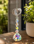 Silver heart hanging crystal suncatcher 18cm with inspirational gift verse