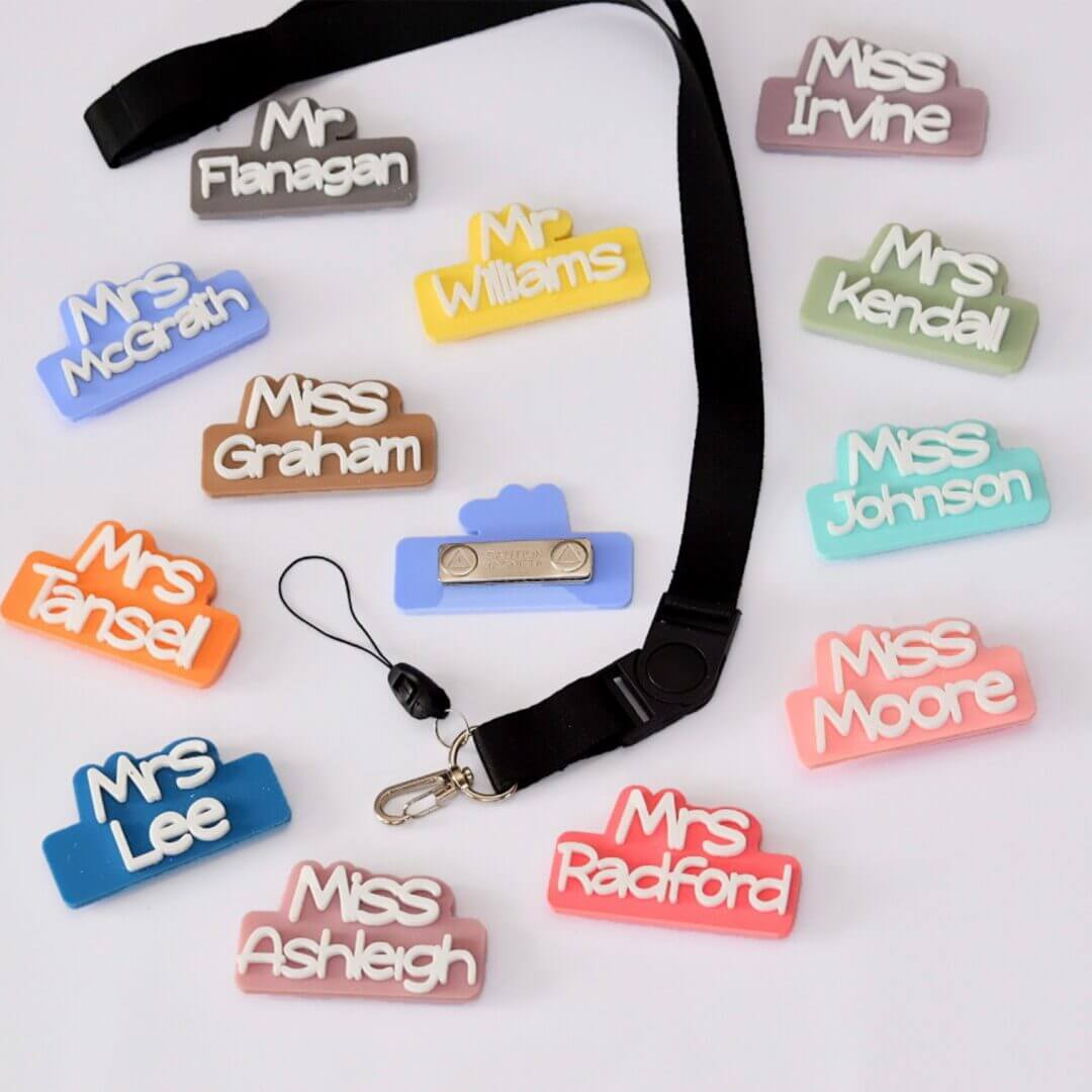 personalised teacher gift, teacher name badge