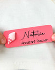 personalised teacher gift, teacher name badge