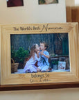 Personalised bamboo photo frame with UV printed World’s Best Mum and custom names