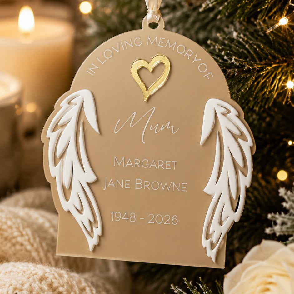 acrylic angel wings memorial keepsake available in three colours