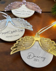 Personalised Angel Wing Round Memorial Ornament