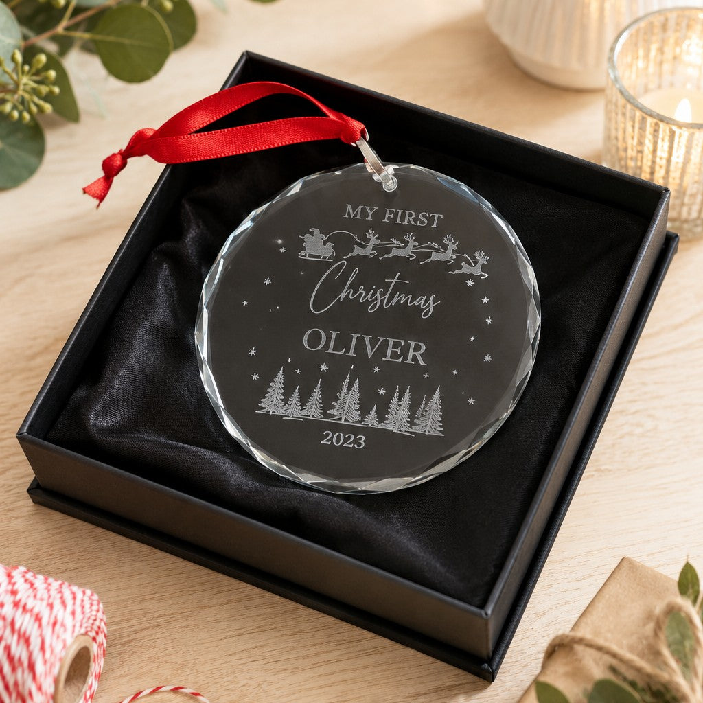 Personalized crystal ornament with  black gift box 