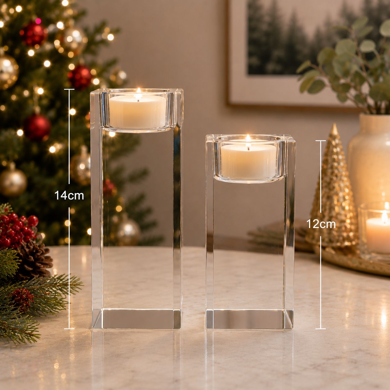 Personalised crystal remembrance candle holder with name and memorial dates