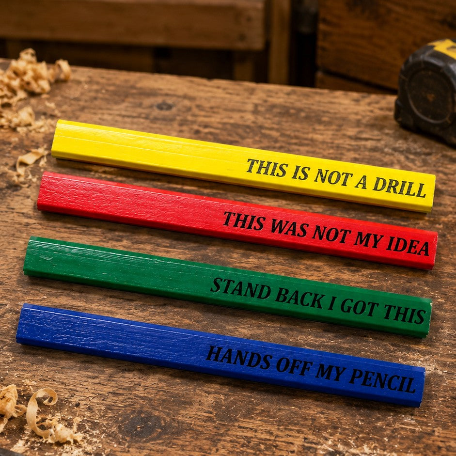 funny carpenter pencils set of 4 with tradie sayings