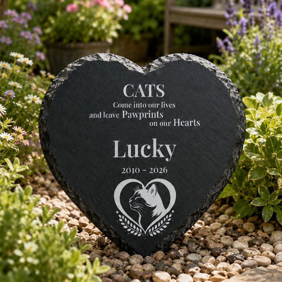 Custom 20cm cat remembrance slate heart for garden or home display