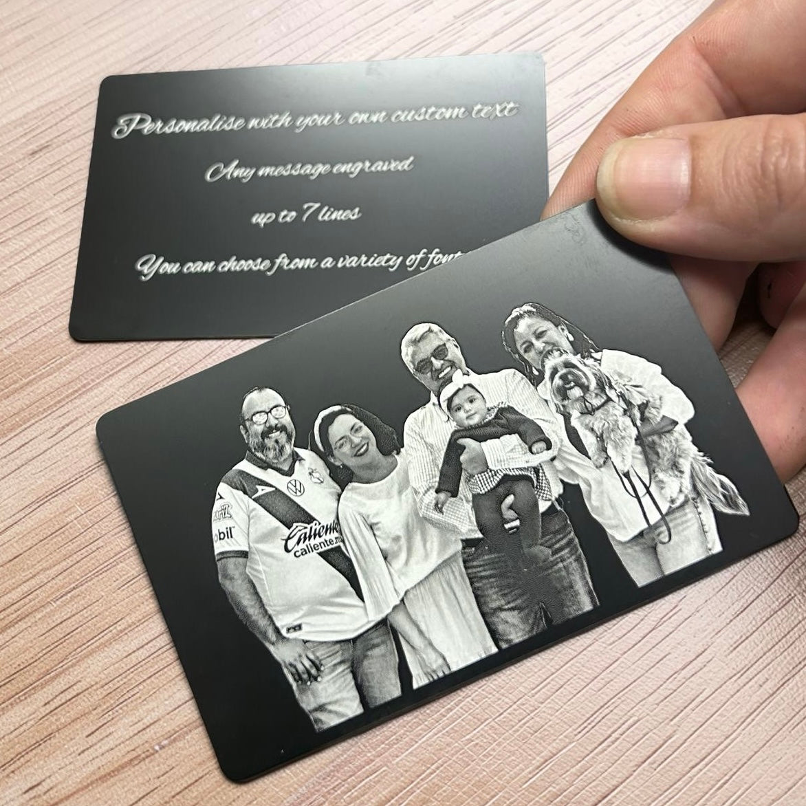 engraved metal wallet card