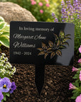 Custom outdoor memorial garden stake with name and dates