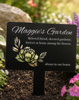 Personalised floral memorial acrylic garden stake for outdoor remembrance